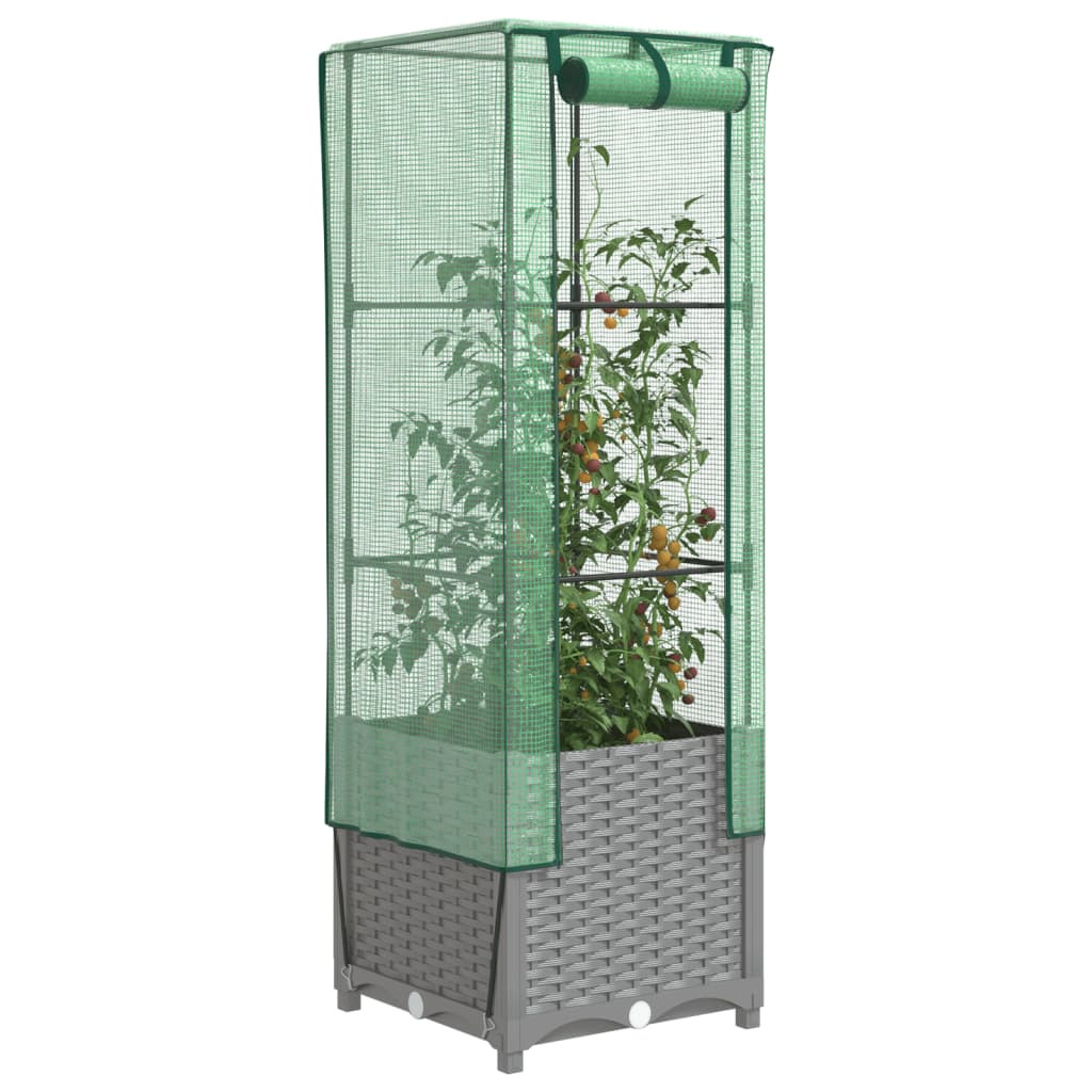vidaXL Hochbeet mit Gewächshaus-Aufsatz Rattan-Optik 40x40x139 cm