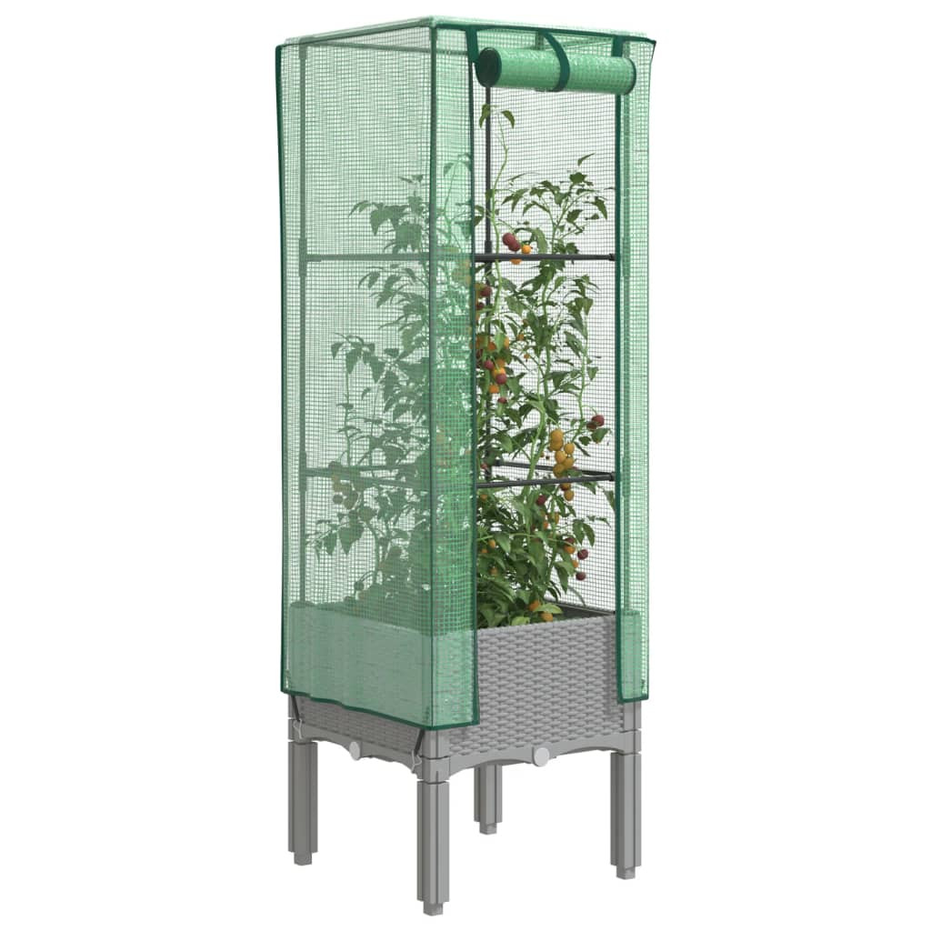 vidaXL Hochbeet mit Gewächshaus-Aufsatz Rattan-Optik 40x40x140 cm