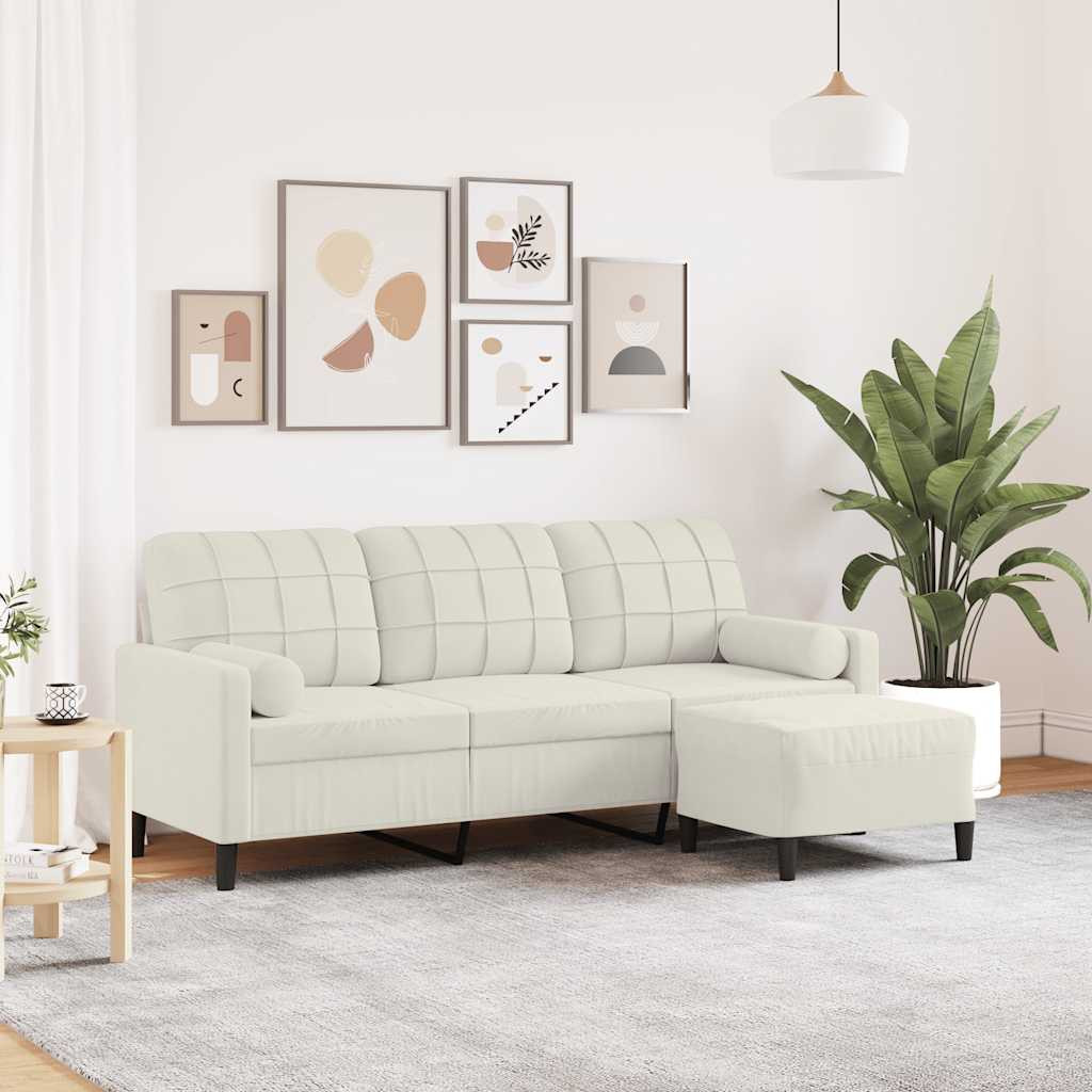 vidaXL 3-Sitzer-Sofa mit Hocker Creme 180 cm Samt