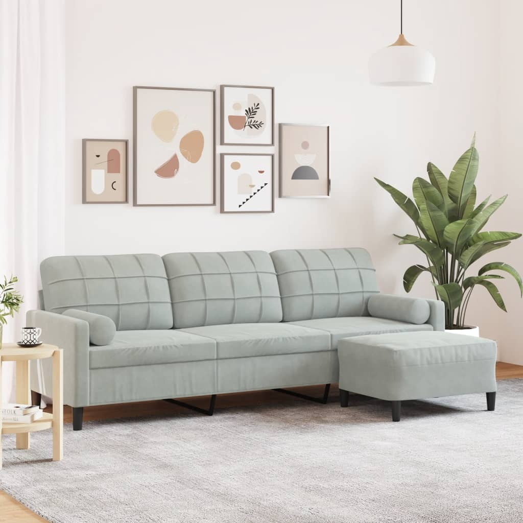 vidaXL 3-Sitzer-Sofa mit Hocker Hellgrau 210 cm Samt