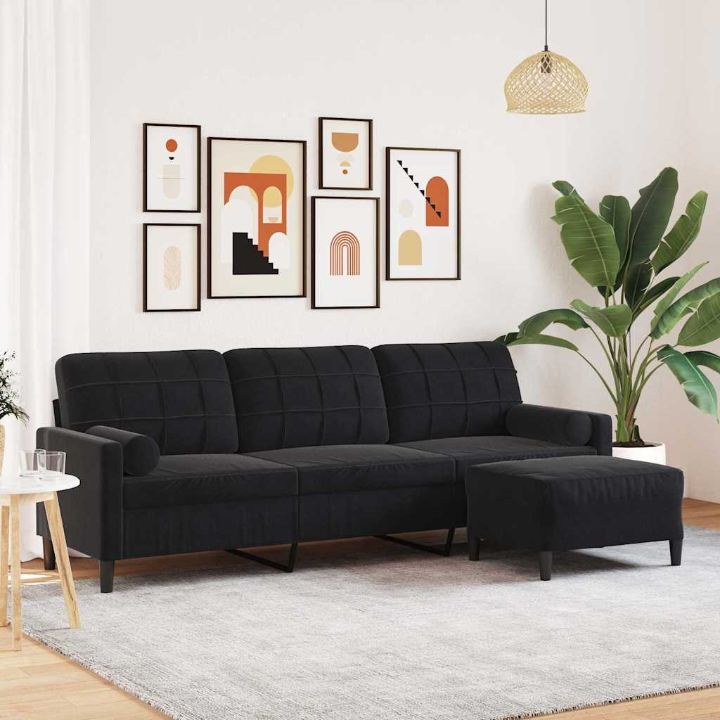 vidaXL 3-Sitzer-Sofa mit Hocker Schwarz 210 cm Samt