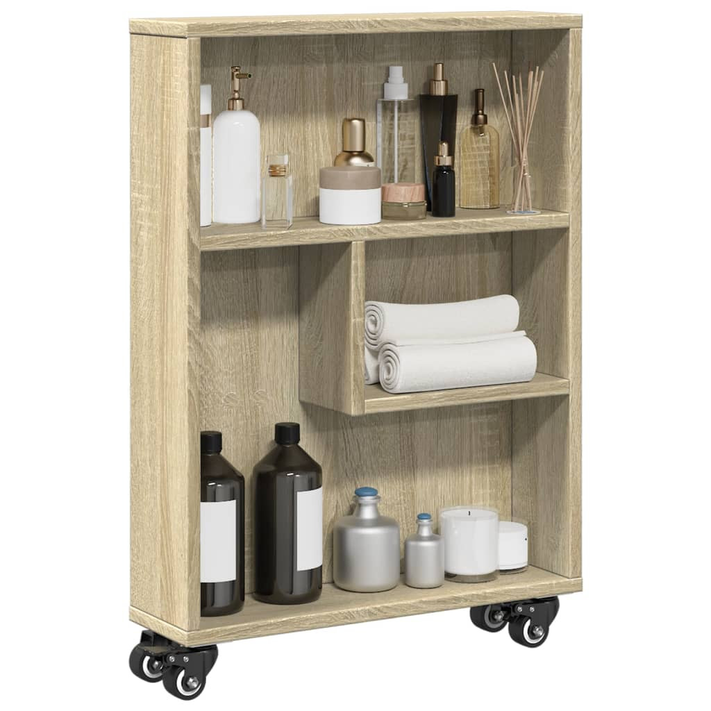 vidaXL Schmaler Aufbewahrungswagen Sonoma-Eiche 48 x 13 x 68 cm Holzwerkstoff
