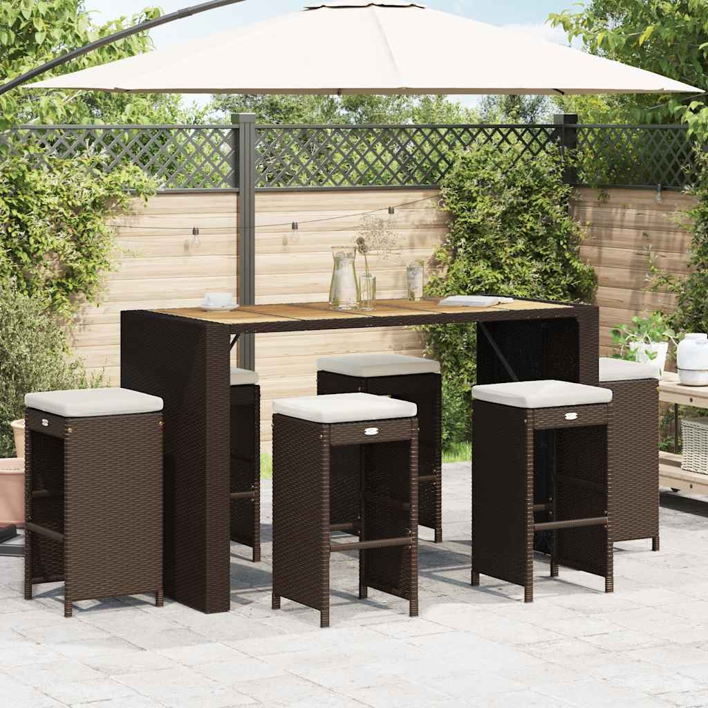 vidaXL Garten-Barhocker mit Kissen 6 Stk. Braun Poly Rattan