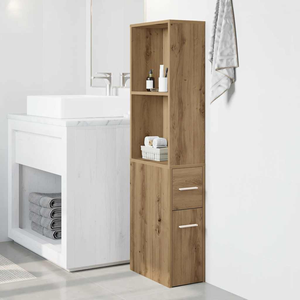 vidaXL Badschrank Schmal mit Rollen Artisan-Eiche Holzwerkstoff