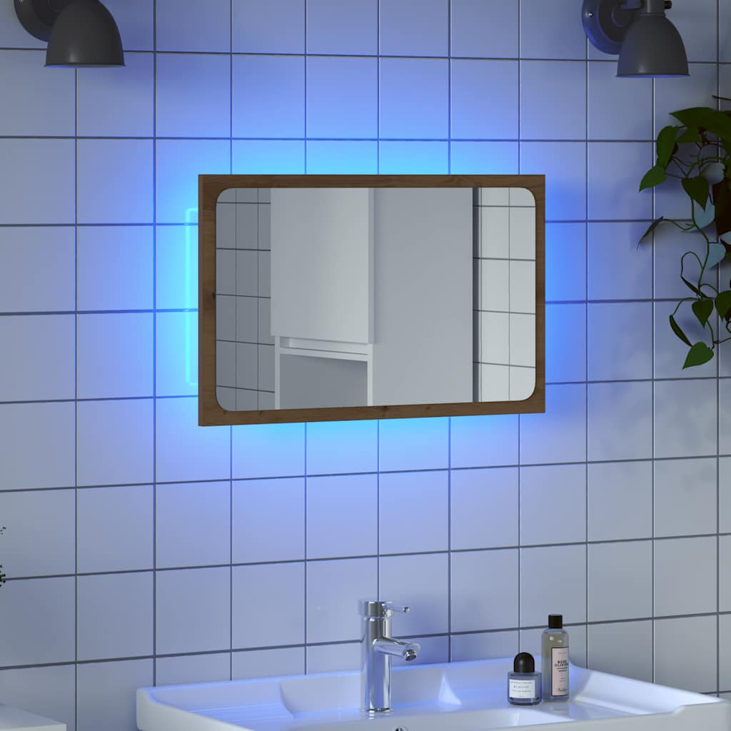 vidaXL Badspiegel mit LED-Leuchten Artisan-Eiche 60x8,5x38 cm