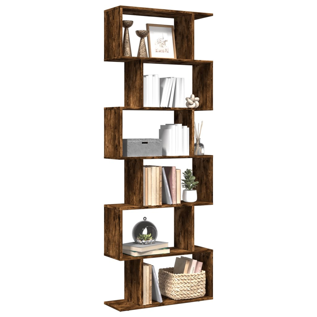 vidaXL Raumteiler-Bücherregal 6 Etagen Räuchereiche 70x24x193 cm
