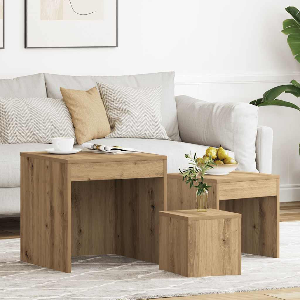 vidaXL Satztische 3 Stk. Artisan-Eiche Holzwerkstoff