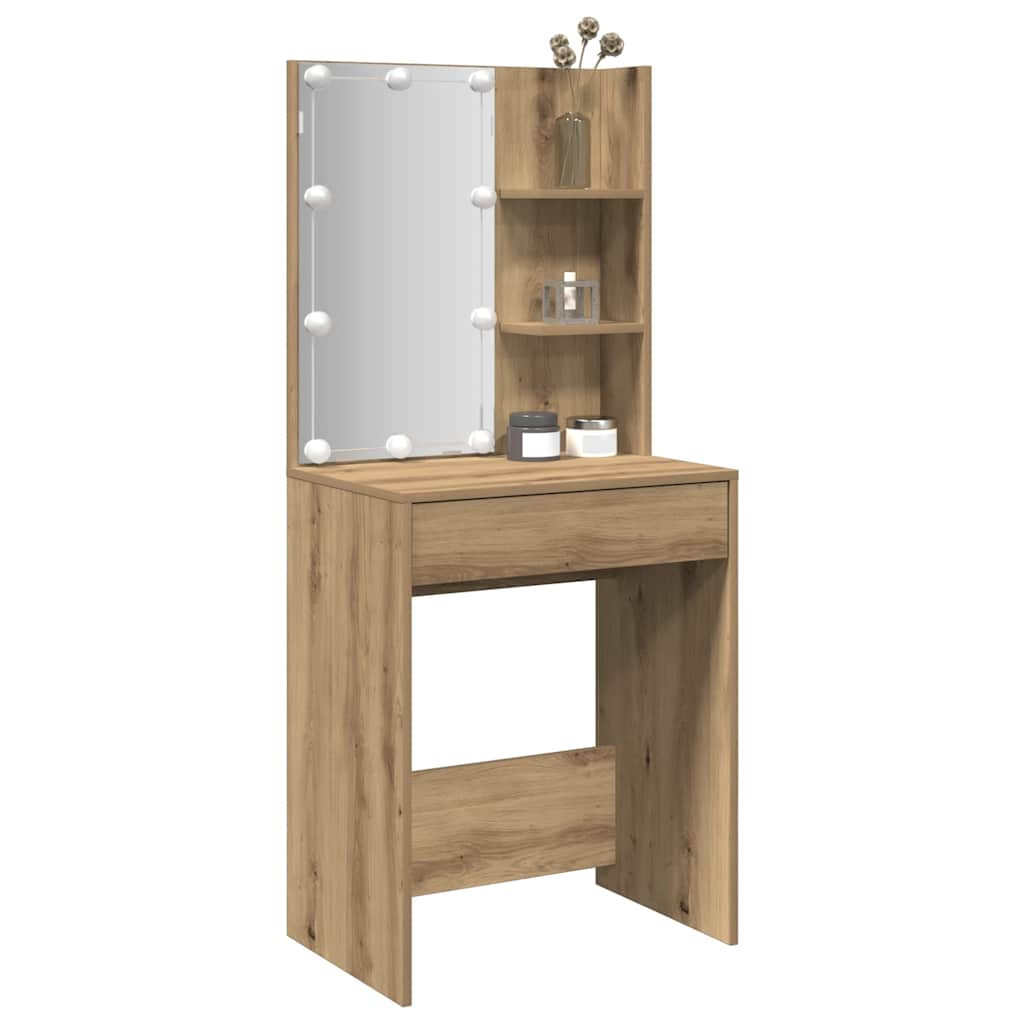 vidaXL Schminktisch mit LED-Leuchten Artisan-Eiche 60x40x140 cm