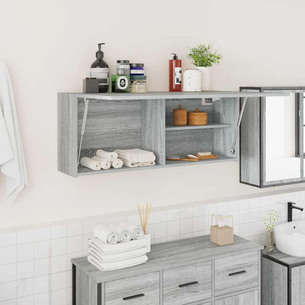 vidaXL Bad-Wandschrank Grau Sonoma 100x25x40 cm Holzwerkstoff