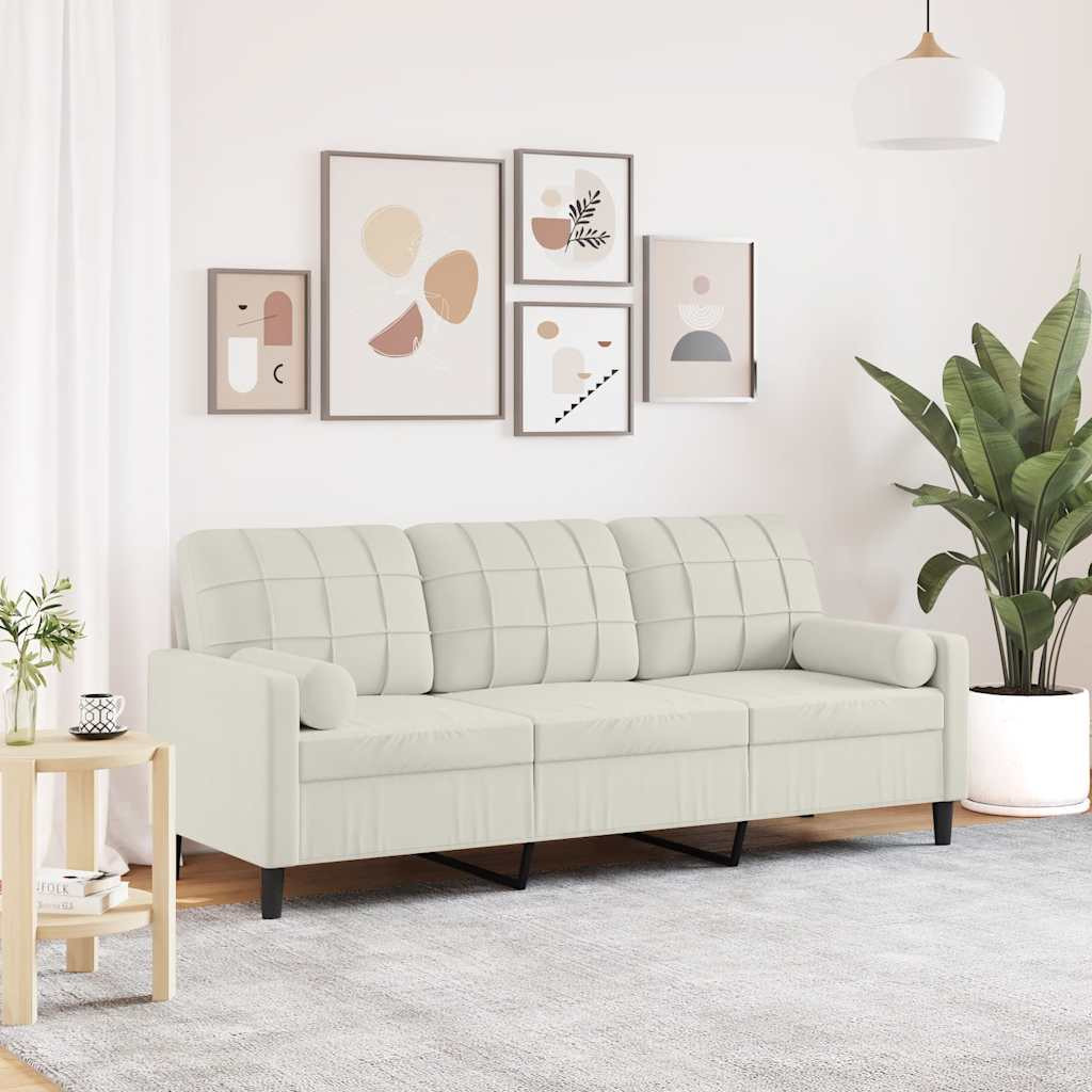 vidaXL 3-Sitzer-Sofa mit Zierkissen Creme 180 cm Samt