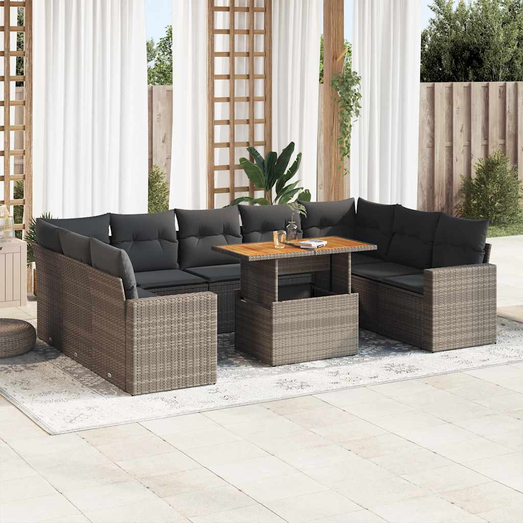 vidaXL 10-tlg. Garten-Sofagarnitur mit Kissen Grau Poly Rattan