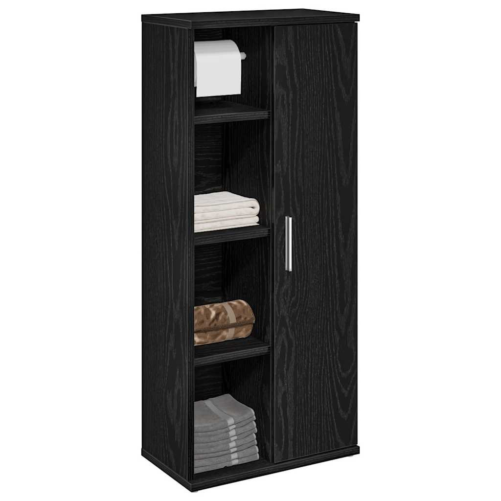 vidaXL Badezimmerschrank mit Rollenhalter Schwarz 39x22x90 cm