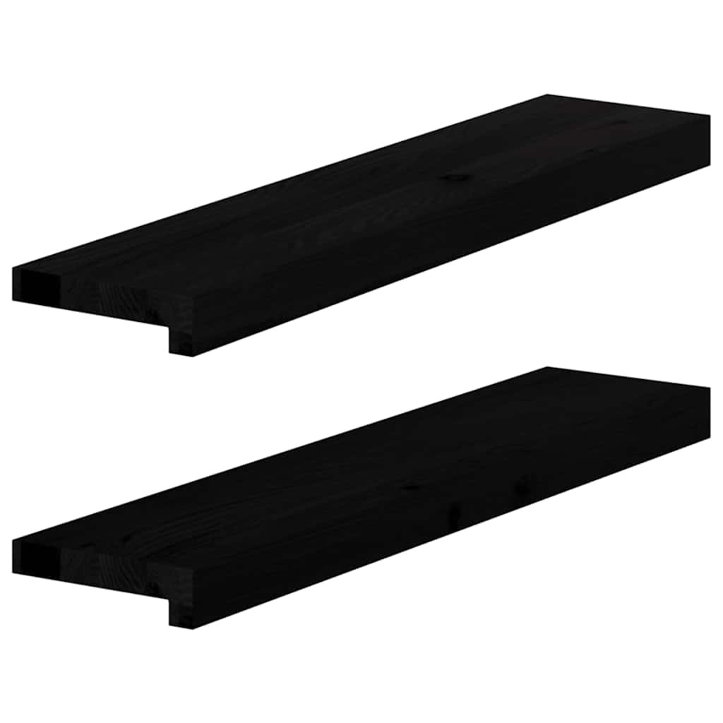 vidaXL Fensterbänke 2 Stk. Braun-Schwarz 70x15x2 cm Massivholz Eiche