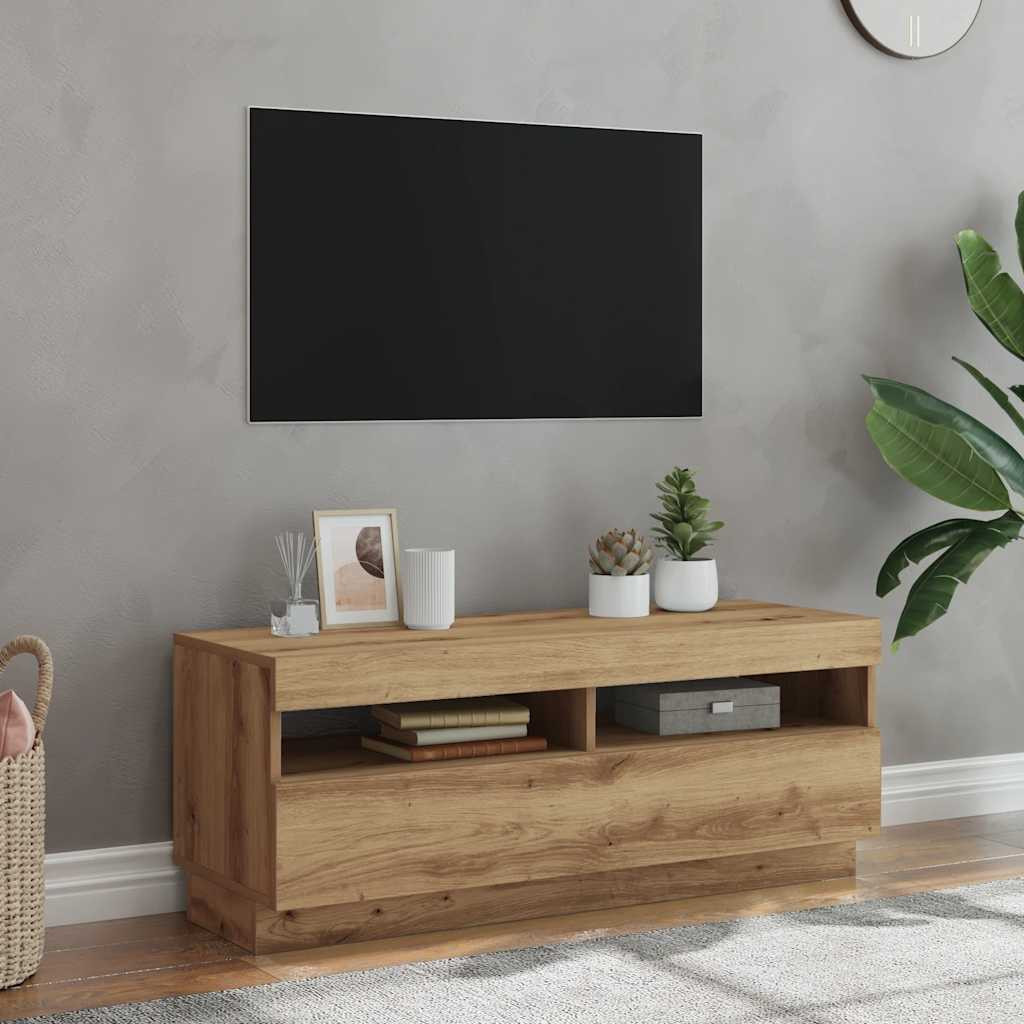 vidaXL TV-Schrank mit LED-Leuchten Artisan-Eiche 100x35x40 cm