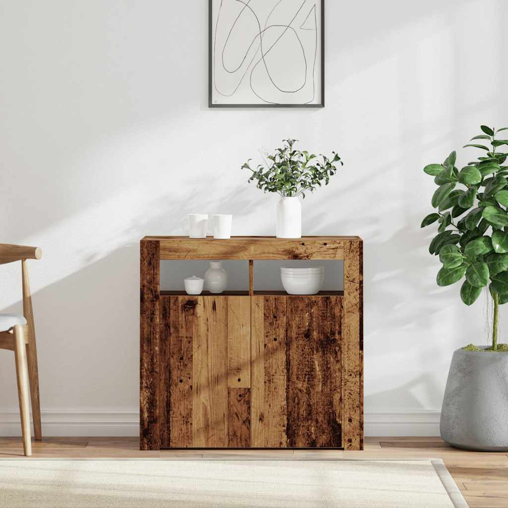 vidaXL Sideboard mit LED-Leuchten Altholz-Optik 80x35x75 cm
