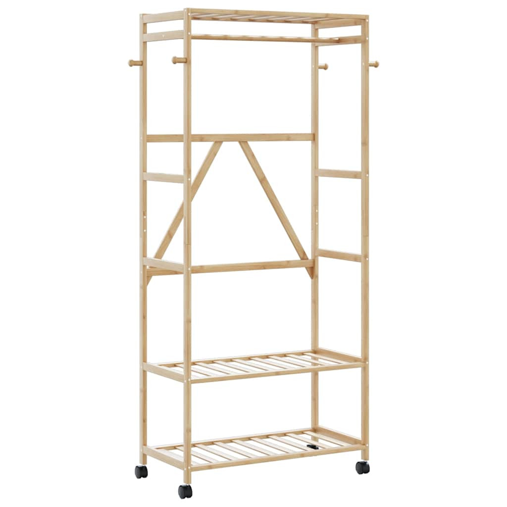 vidaXL Kleiderständer mit Ablagen und Rollen 90x40x179,5 cm Bambus
