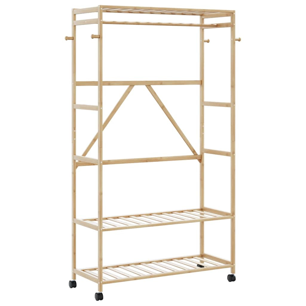 vidaXL Kleiderständer mit Ablagen und Rollen 110x40x180 cm Bambus