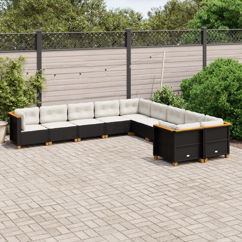 vidaXL 10-tlg. Garten-Sofagarnitur mit Kissen Schwarz Poly Rattan