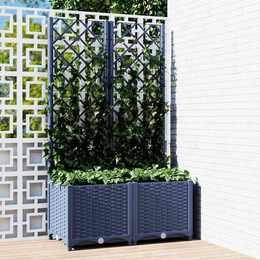 vidaXL Garten-Pflanzgefäß mit Spalier Blaugrau 80 x 40 x 136 cm PP