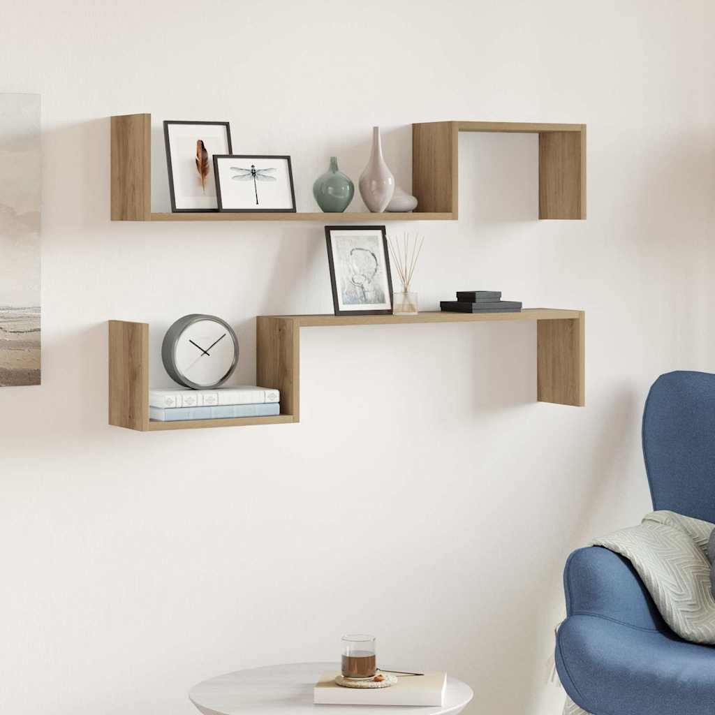 vidaXL Wandregale 2 Stk. Artisan-Eiche 100x15x20 cm Holzwerkstoff