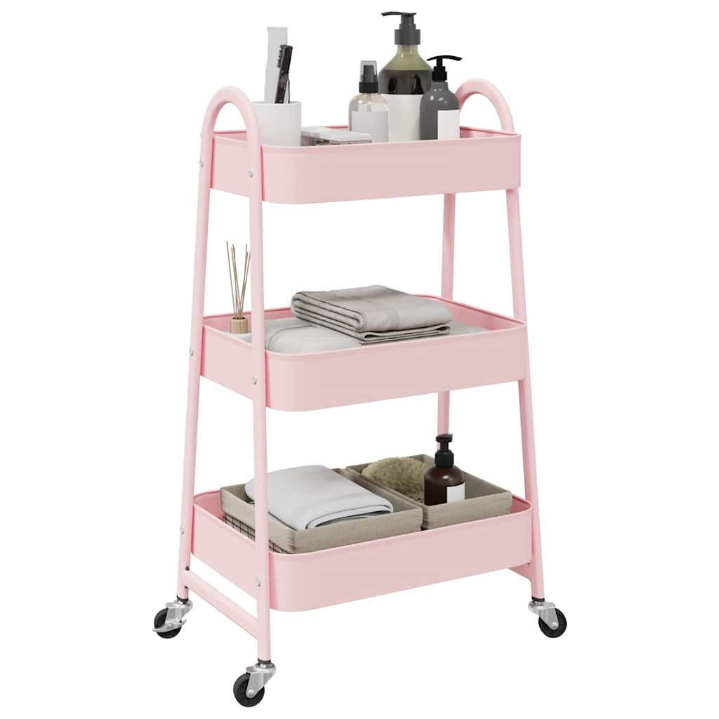 vidaXL Aufbewahrungswagen 3-stöckig Rosa 42x41,5x77 cm Stahl