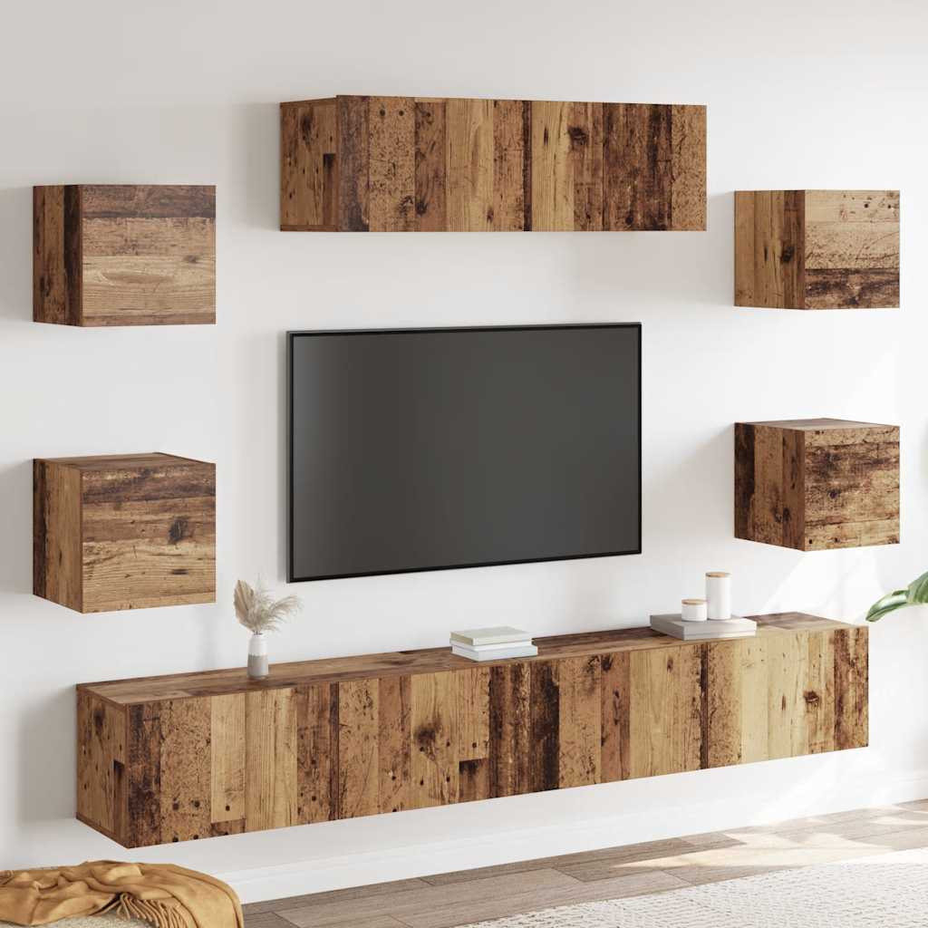 vidaXL 7-tlg. TV-Schrank-Set Wandmontage Altholz-Optik Holzwerkstoff