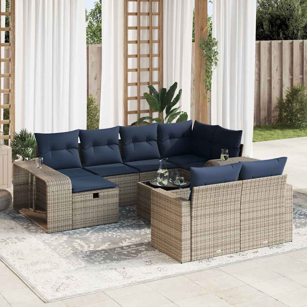 vidaXL 11-tlg. Garten-Sofagarnitur mit Kissen Grau Poly Rattan
