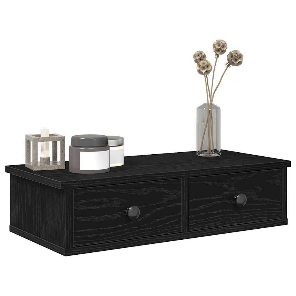 vidaXL Wandregal mit Schubladen Schwarz 60x28x15 cm Holzwerkstoff