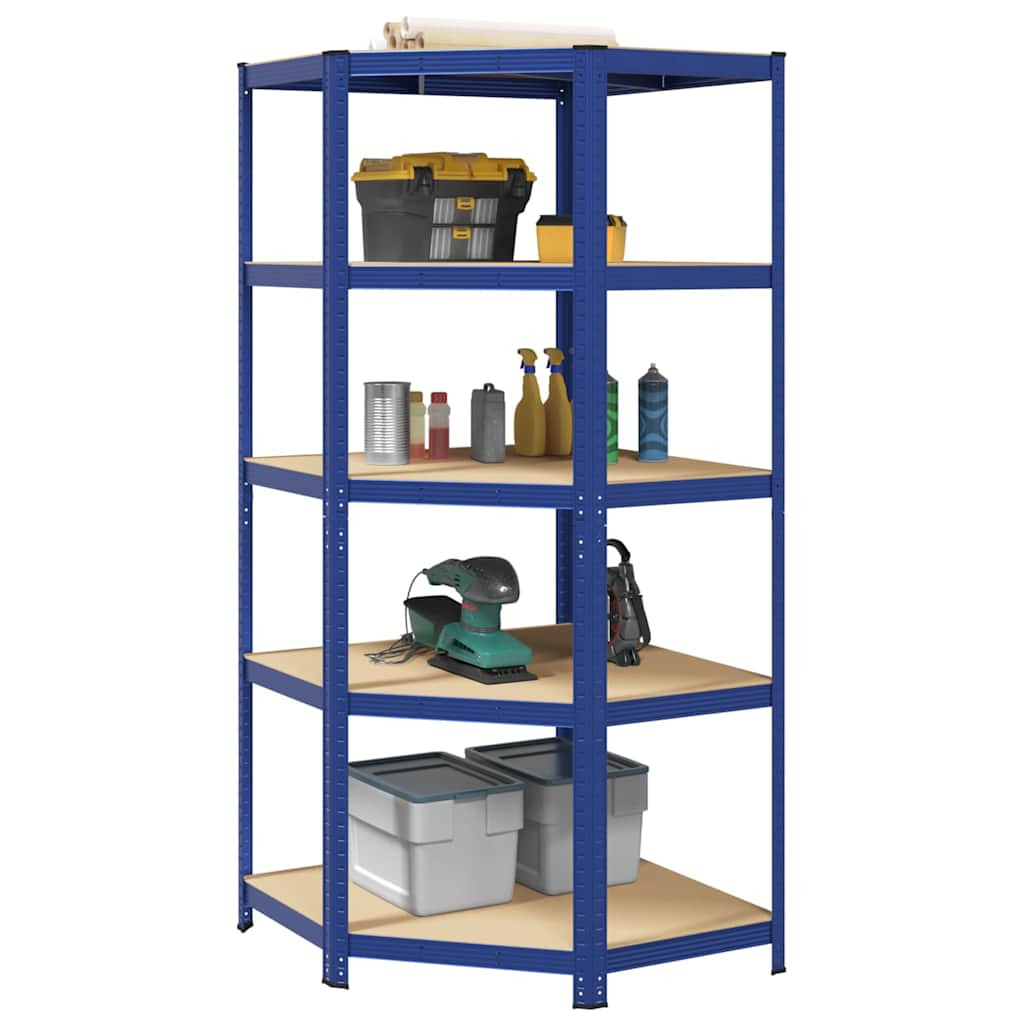 vidaXL Eckregal mit 5 Böden Blau Stahl & Holzwerkstoff