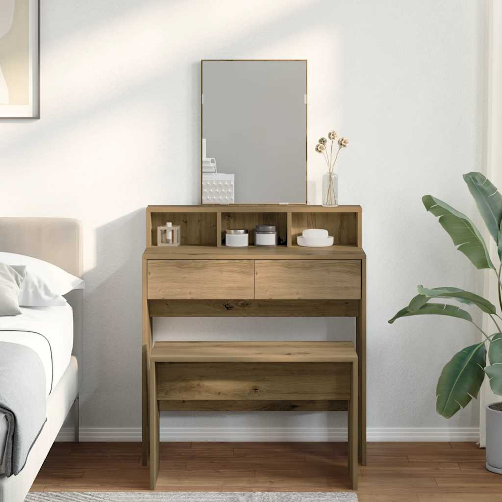 vidaXL Schminkhocker Artisan-Eiche 70x35x45 cm Holzwerkstoff