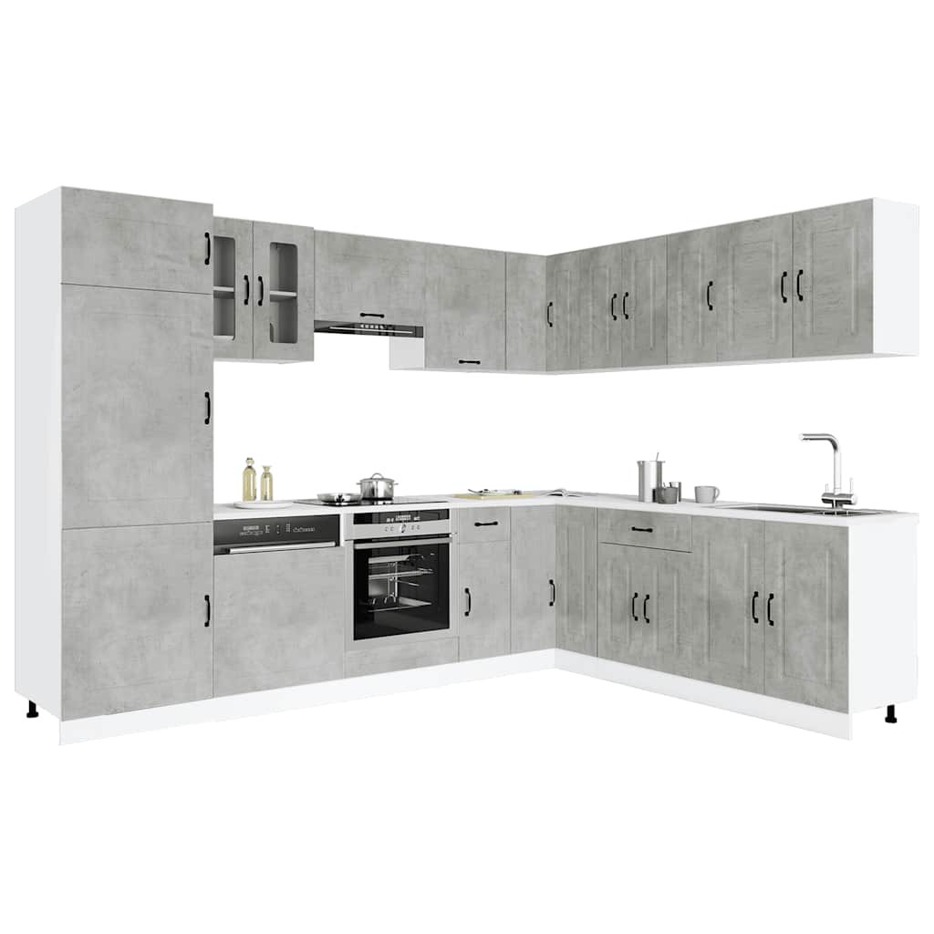 vidaXL 14-tlg. Küchenschrank-Set Kalmar Betongrau Holzwerkstoff