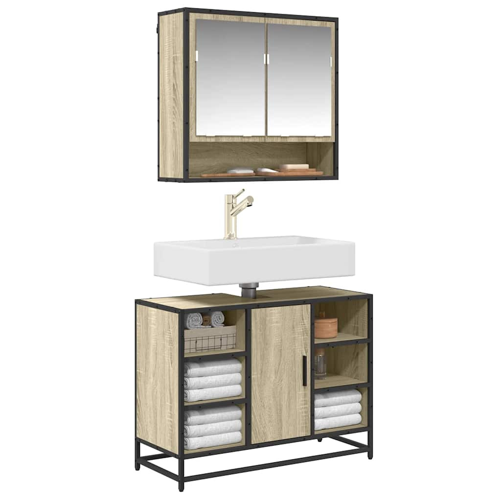vidaXL Badezimmer-Waschbeckenschrank Sonoma-Eiche 80 x 33 x 60 cm Holzwerkstoff