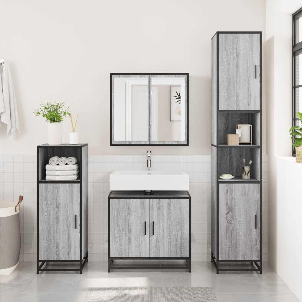 vidaXL Waschbeckenunterschrank Grau Sonoma 65x33x60 cm Holzwerkstoff