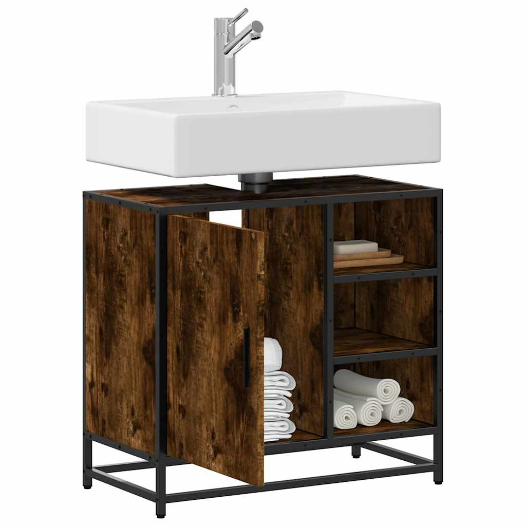vidaXL Waschbeckenunterschrank Räuchereiche 65x33x60 cm Holzwerkstoff