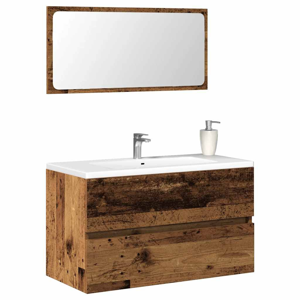 vidaXL Badschrank mit Spiegel Altholz-Optik Holzwerkstoff