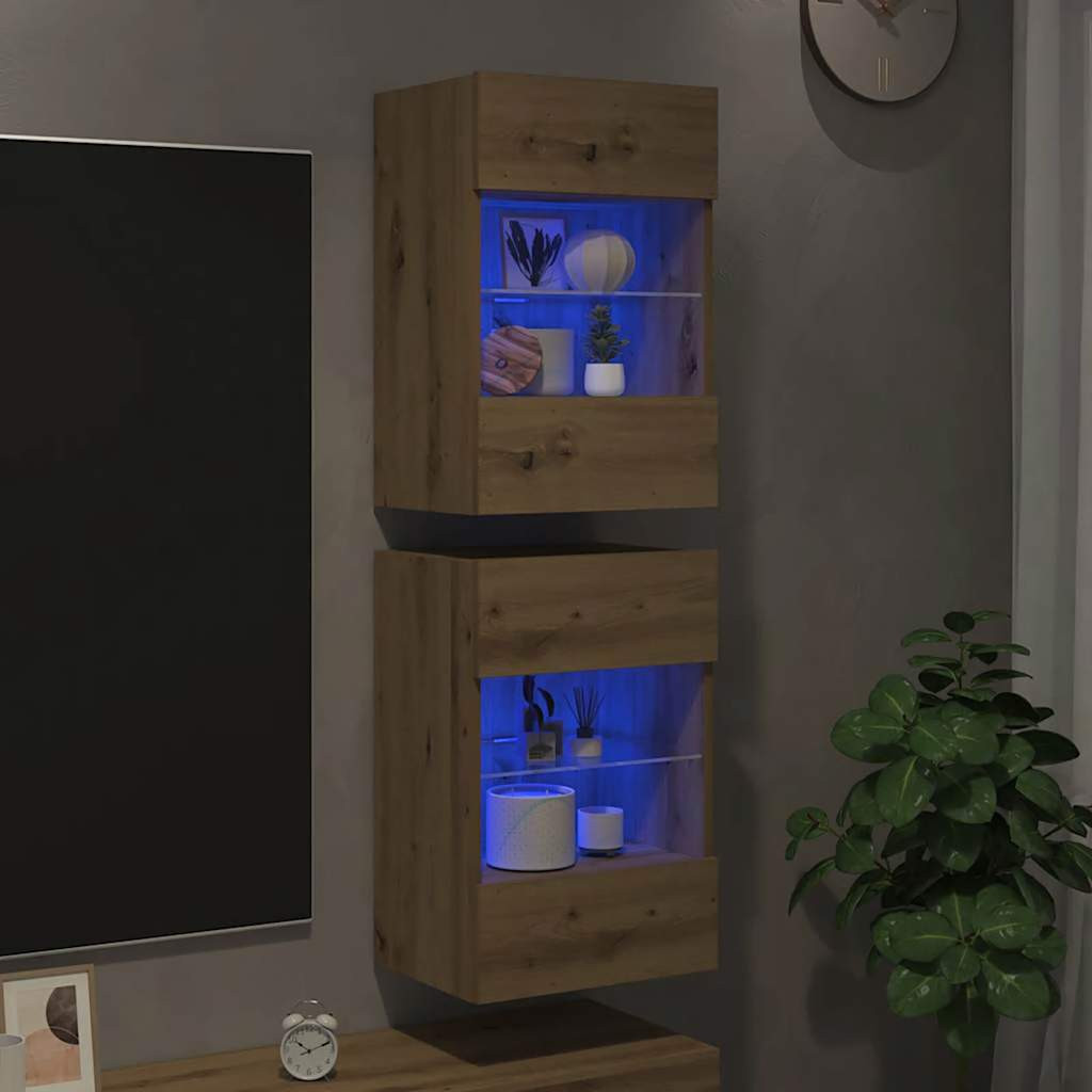 vidaXL Wandschränke mit LED-Leuchten für TV 2 Stk. Artisan-Eiche