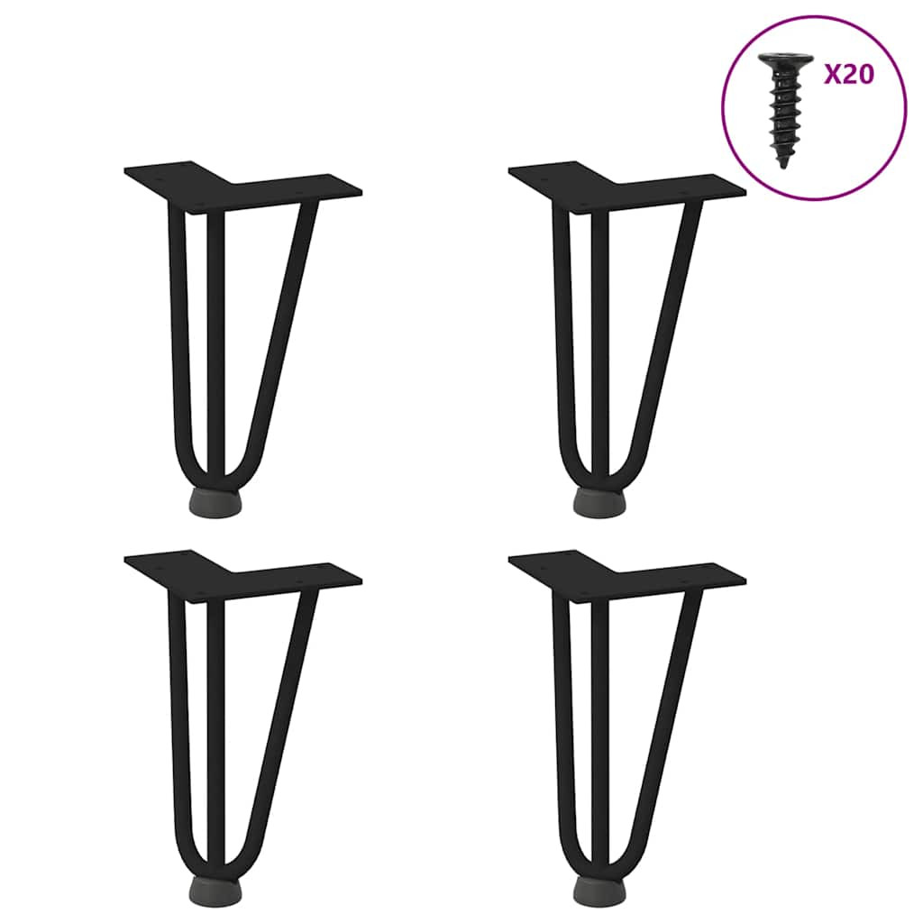 vidaXL Haarnadelbeine für Couchtisch 4 Stk. Schwarz 20 cm Massivstahl