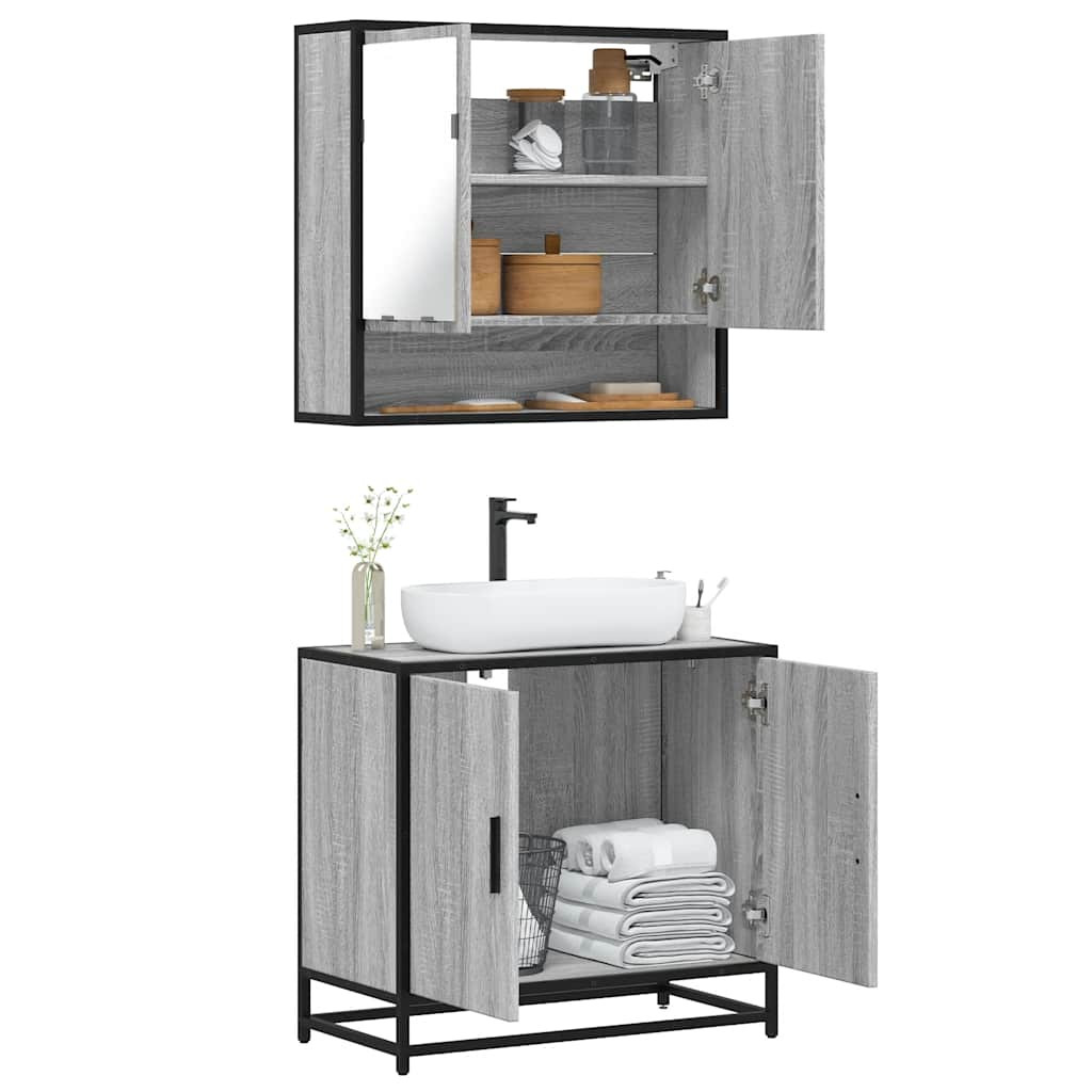 vidaXL 2-tlg. Badmöbel-Set Grau Sonoma Holzwerkstoff