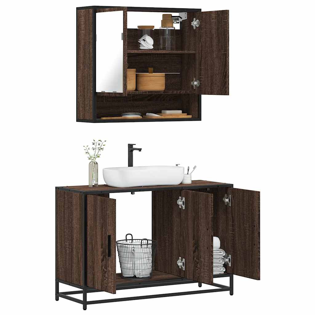 vidaXL 2-tlg. Badmöbel-Set Braun Eichen-Optik Holzwerkstoff