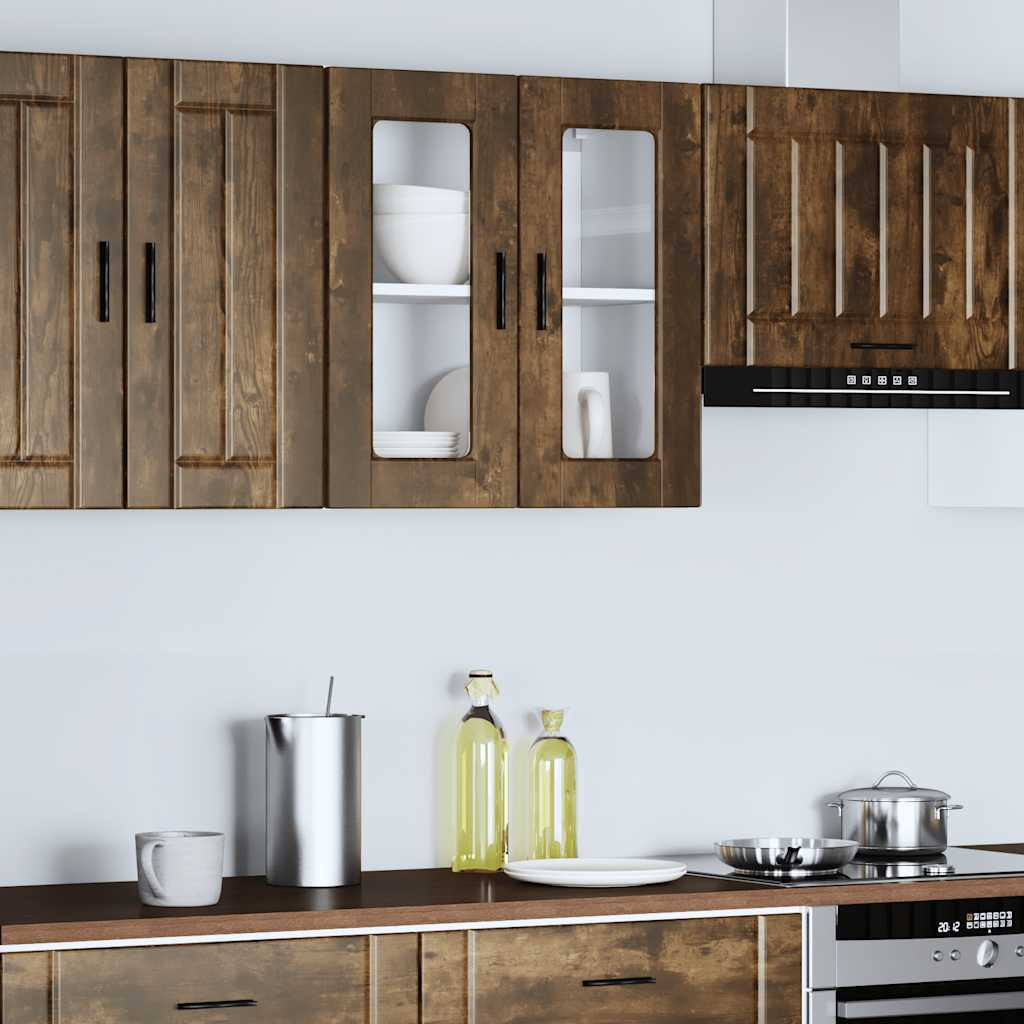 vidaXL Küchen-Hängeschrank mit Glastür Porto Räuchereiche