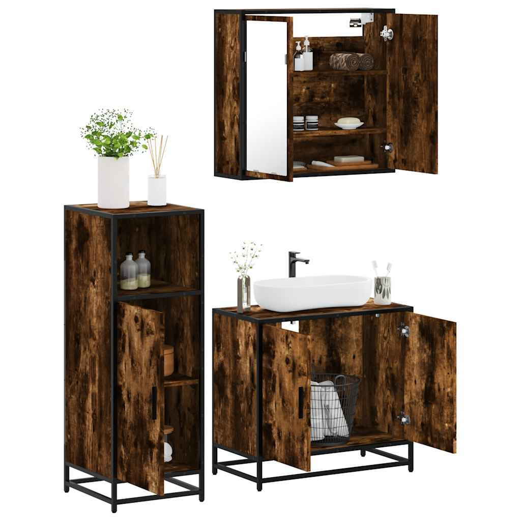 vidaXL 3-tlg. Badmöbel-Set Räuchereiche Holzwerkstoff