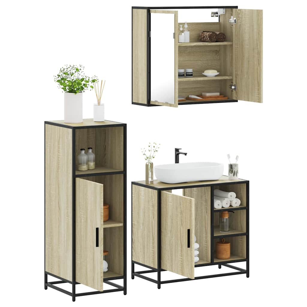 vidaXL 3-tlg. Badmöbel-Set Sonoma-Eiche Holzwerkstoff
