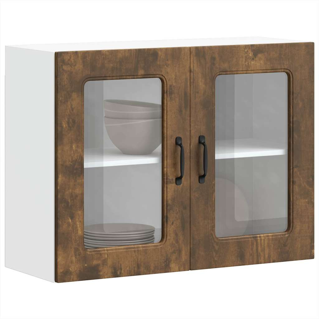 vidaXL Küchen-Hängeschrank mit Glastür Kalmar Räuchereiche Holzwerkstoff