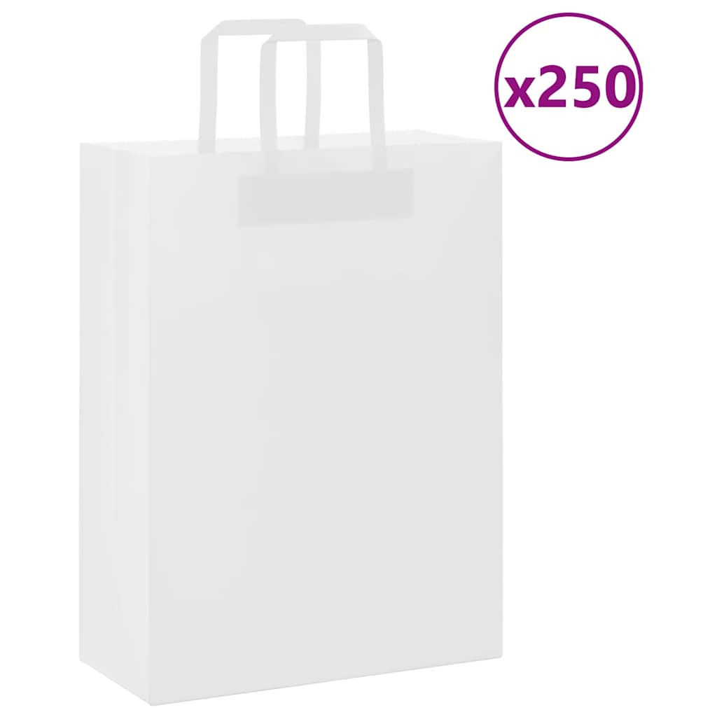 vidaXL Papiertragetaschen 250 Stk. mit Henkeln Weiß 26x12x35 cm