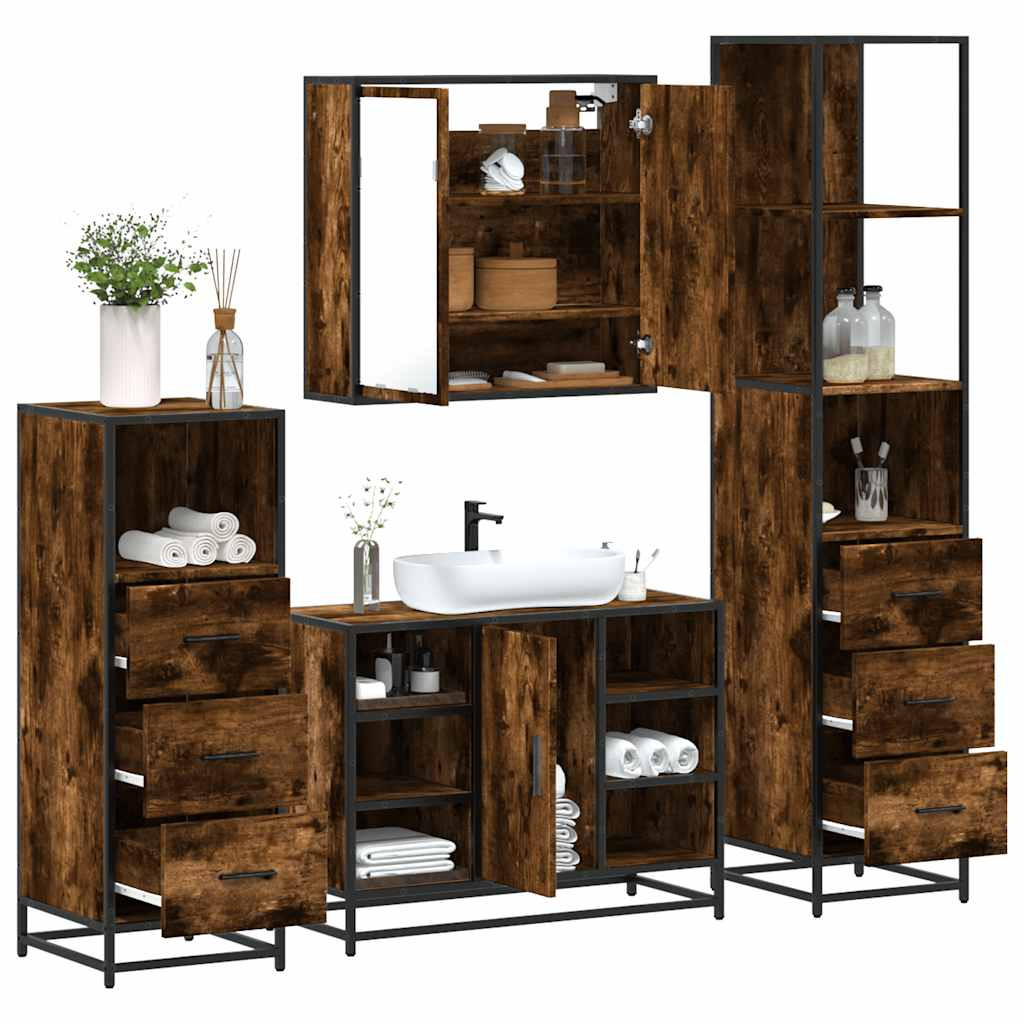 vidaXL 4-tlg. Badmöbel-Set Räuchereiche Holzwerkstoff
