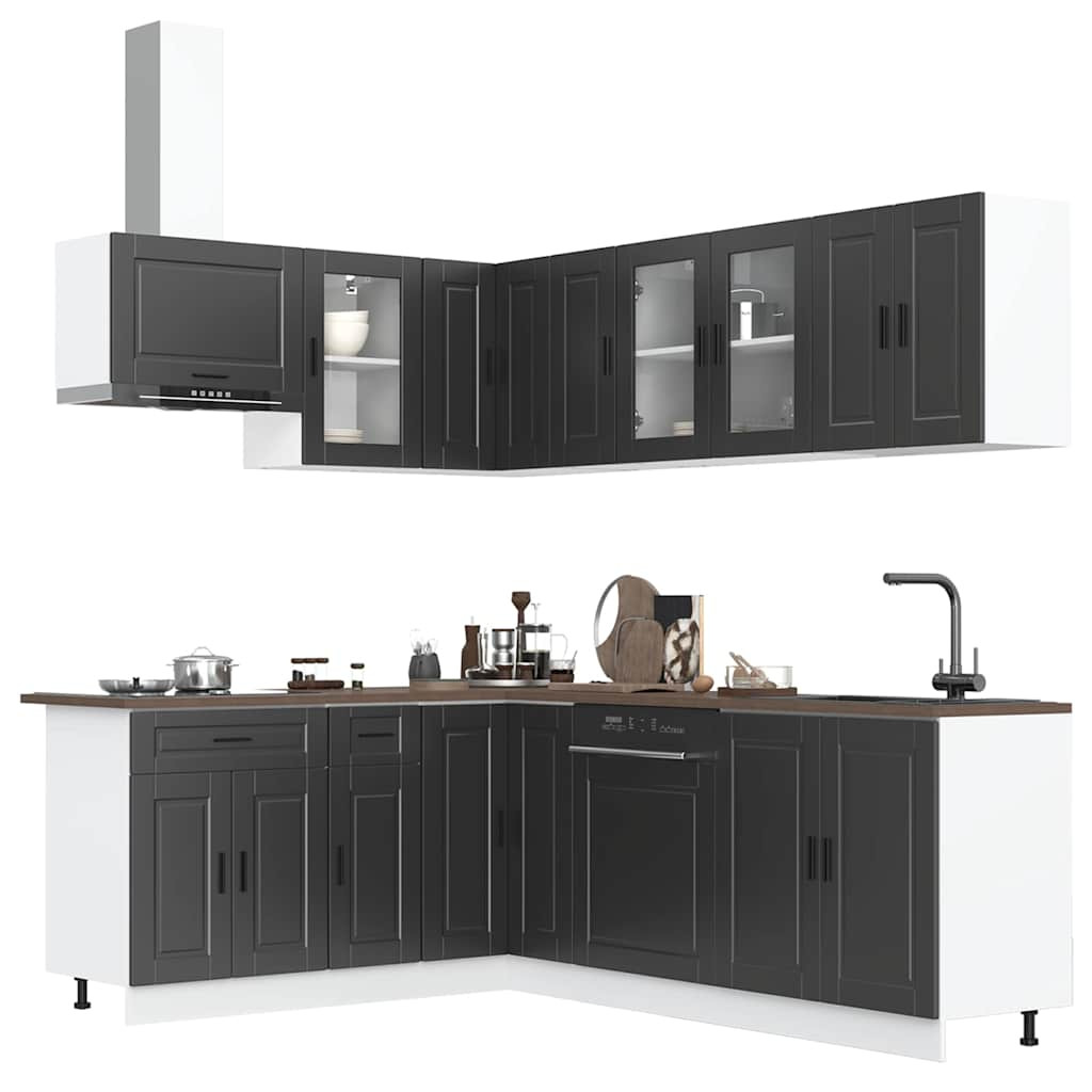 vidaXL 11-tlg. Küchenschrank-Set Porto Schwarz Holzwerkstoff