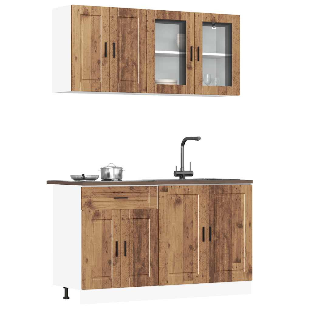 vidaXL 4-tlg. Küchenschrank-Set Porto Altholz-Optik Holzwerkstoff