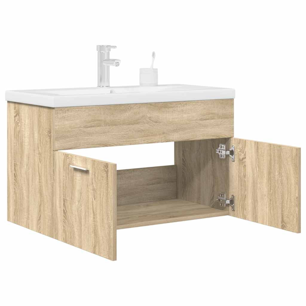 vidaXL Waschbeckenunterschrank Einbaubecken Wasserhahn Sonoma-Eiche