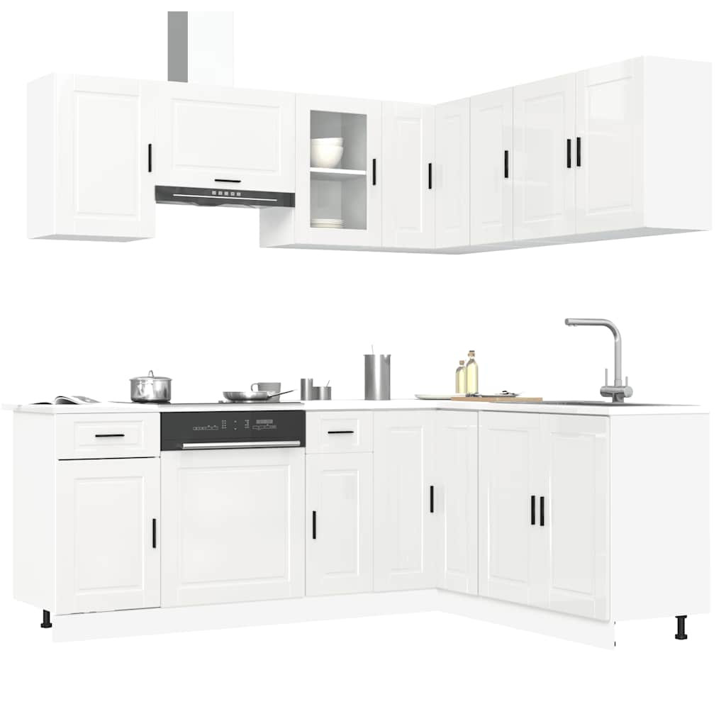 vidaXL 11-tlg. Küchenschrank-Set Porto Hochglanz-Weiß Holzwerkstoff