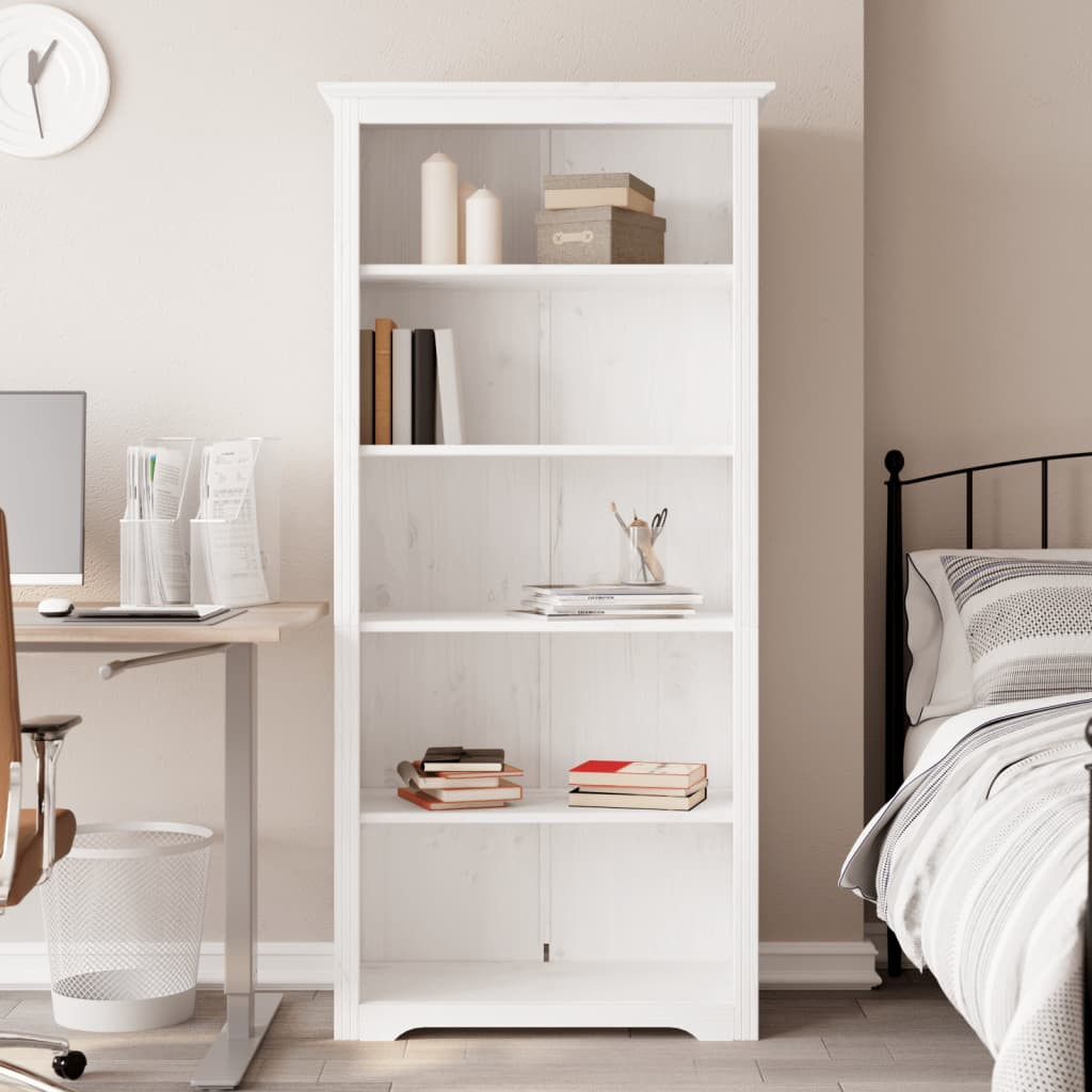 vidaXL Bücherregal 5 Fächer BODO Weiß 82x40x173 cm Massivholz Kiefer